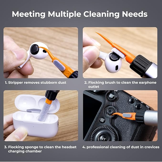 K&F Concept Lens Cleaning Pen Kit for Full-Frame Sensors, Multi-Function Cleaner Kit for Airpods Pro, Earbuds, Bluetooth Earphone Headphone Case, iPhone Charging Port, Earpods