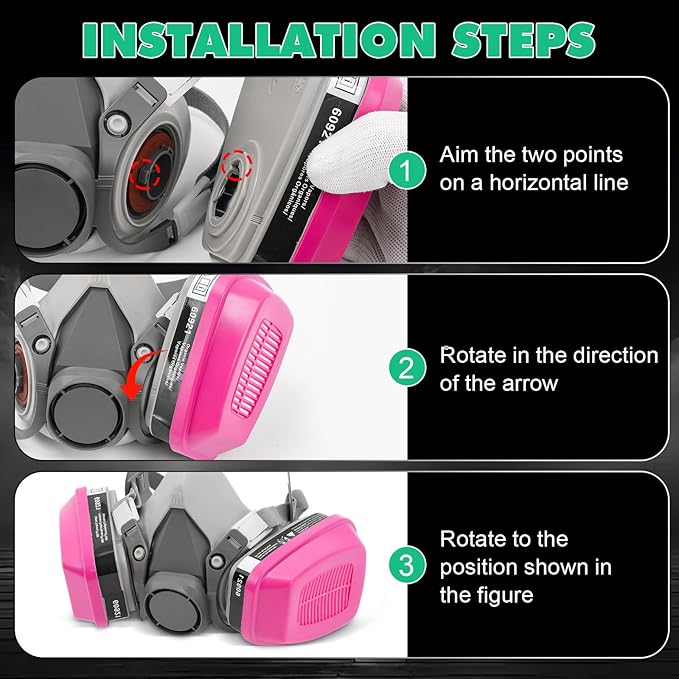 Respirator Mask with Filters 60921: Half Face Respirator Reusable Gas Mask for Chemical Epoxy Resin Dust Organic Vapor Construction Painting Woodworking Sanding Welding
