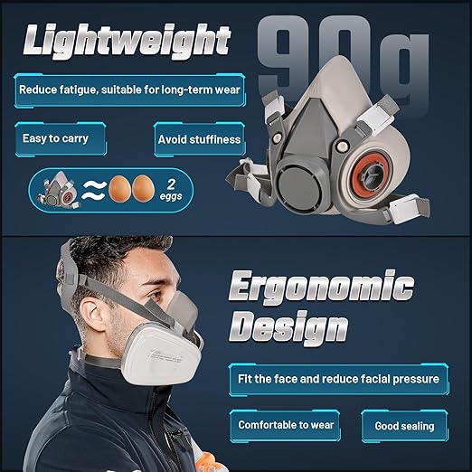 2 Set Respirator Mask with Filters - Half Face Paint Respirator Mask with Glasses for Painting, Organic Vapor, Welding, Woodworking, Chemical and Professional Breathing Protection Reusable