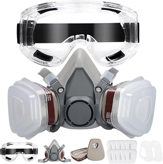 Gas Masks Survival Nuclear and Chemical - Half Face Gas Mask with 40mm Activated Carbon Filter & 6001CN Filters (Half)