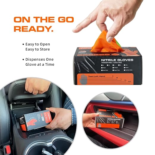 10mil Disposable-Nitrile Chemical-Resistant Rubber-Gloves for Men - Mechanics Gloves Heavy Duty, Latex Free, Automotive (Orange 4 Boxes of 30, Large), ABC-DG01