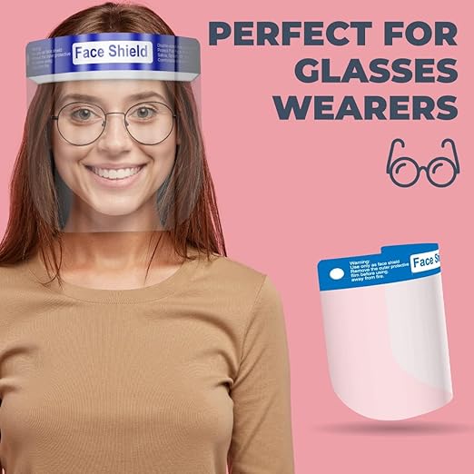 Face Shield | 10 Pack | Clear Plastic Face Shields for Women, Men & Kids, Anti-Fog, Lightweight Reusable Face Shield Mask, Safety Visor Cover with Comfortable Sponge & Elastic Band