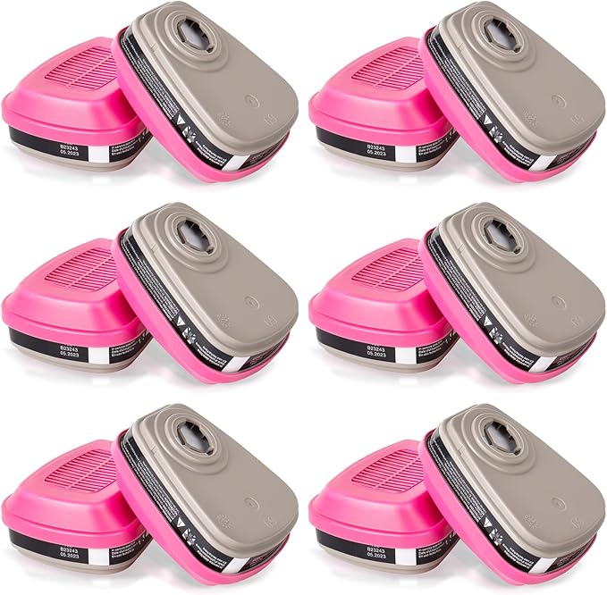60921 Respirator Cartridge/Filter, Particulate Filter, Compatible with 6000, 7000, FF-400 Series Respirators, Effective Filtering Organic Vapors,Chemical and Dust (6 Pair)