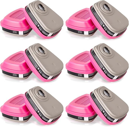 60921 Respirator Cartridge/Filter, Particulate Filter, Compatible with 6000, 7000, FF-400 Series Respirators, Effective Filtering Organic Vapors,Chemical and Dust (6 Pair)