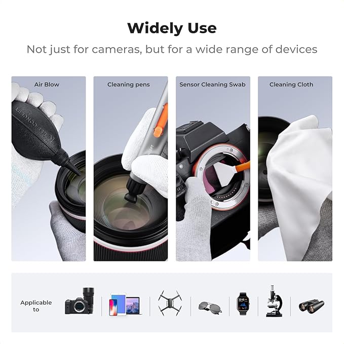 K&F Concept Camera Lens Cleaning Kit, Lens Pen with Full Frame Sensor Cleaning Rods, Sensor Cleaner, Air Blower, Microfiber Cleaning Cloths, Gloves & Carry Case