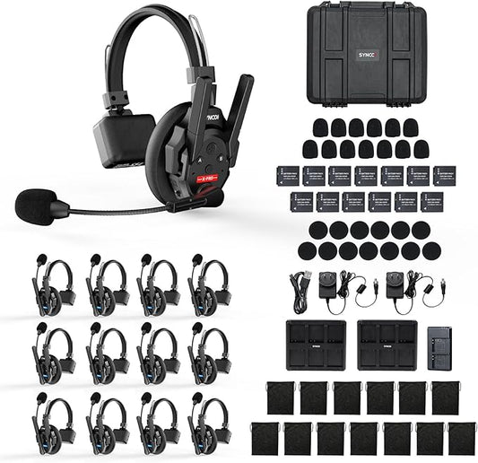 SYNCO XTALK XPRO13 Wireless Communication Headset System, Full Duplex 2.4GHz Wireless with 24H Battery Life 500m/1640ft Noise Reduction for 13 Person, Xtalk-XPRO-intercom-Communication-Headset