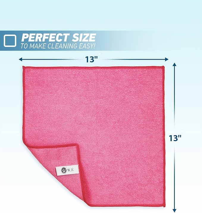 Microfiber Cleaning Cloth-24Pcs (13x13 inch) Ultra Soft Highly Absorbent Rags for Housekeeping-Machine Wash (HotPink)