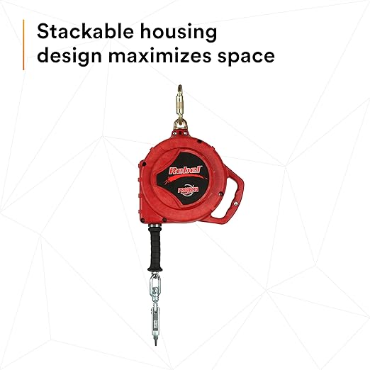 3M Protecta Rebel 3590550 Self Retracting Lifeline, 50' Galvanized Cable, Thermoplastic Housing, Carabiner, 420 lb Capacity, Red