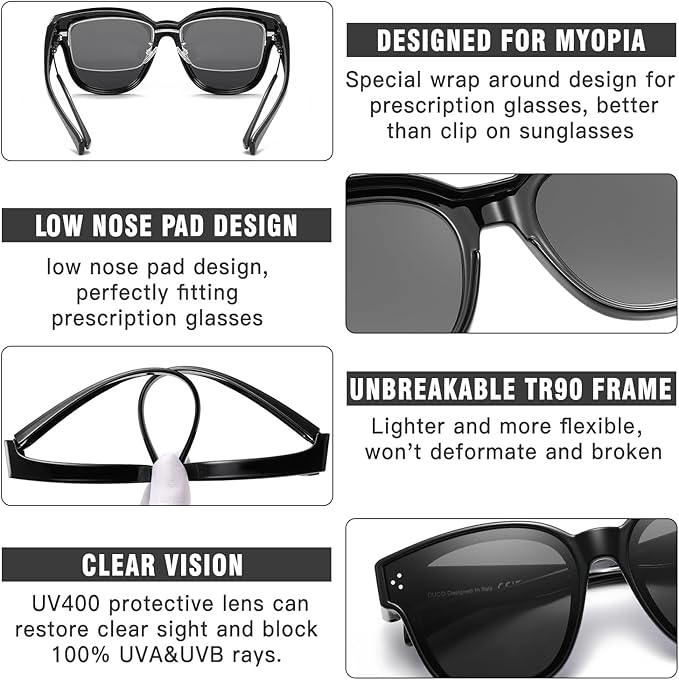 DUCO Fit Over Sunglasses for Men Women Wear Over Glasses Retro Wrap Around Polarized Sun Glasses UV400 Protection DC8981
