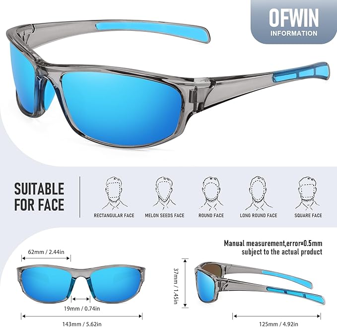 Sports Polarized Sunglasses for Men Women Wrap Around Sun Glasses Fishing Cycling Driving Running UV Protection