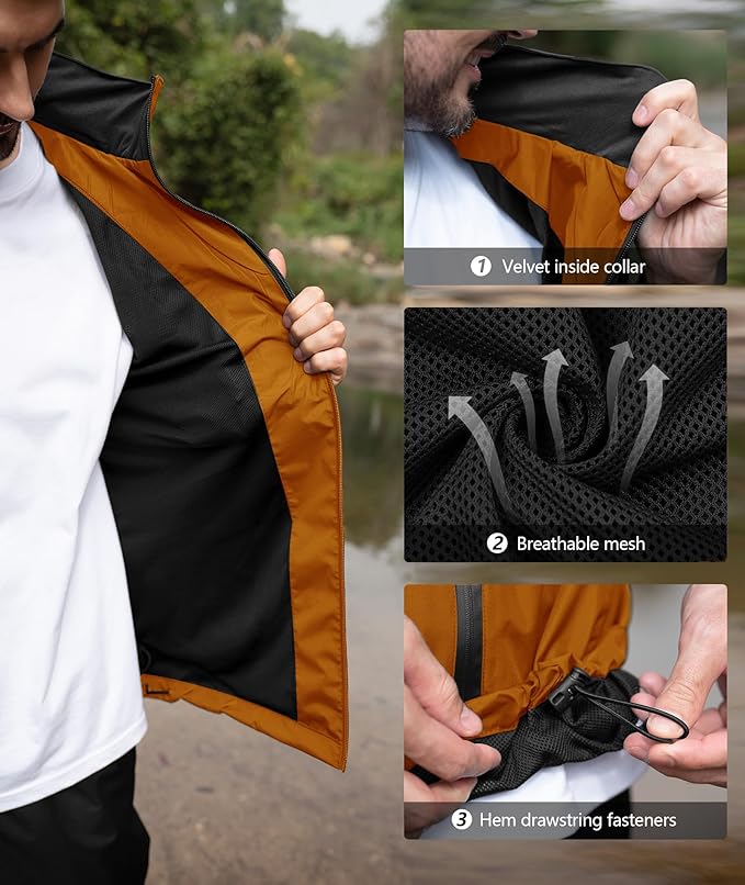 SWISSWELL Men's Waterproof Golf Rain Suit Rain Gear Jacket and Pant Outdoor Lightweight Hooded Raincoat