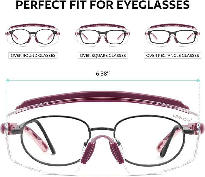 UKNOW Safety Glasses Over Eyeglasses, Anti Fog Safety Goggles ANSI Z87.1, Adjustable Protective Eyewear