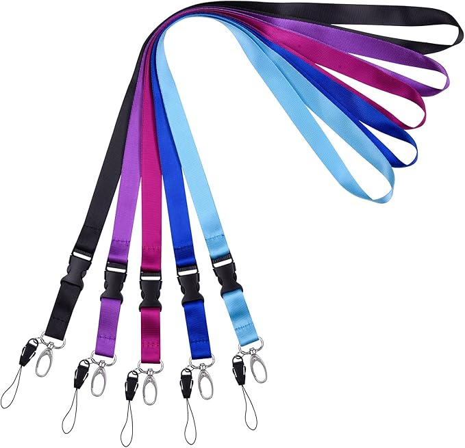 Wisdompro Office Lanyard, 5 Pack 22.5 inch Neck Strap Lanyard Keychain with Detachable Buckle, String Loop and Oval Clasp for Keys, ID Badges, USB Flash Drive, Phones, Name Tags - Assorted Colors