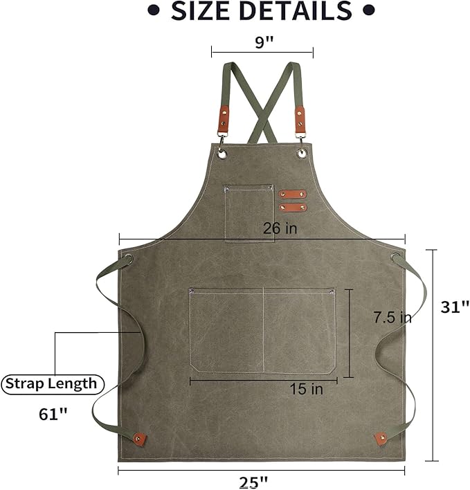 Cotton Canvas Cross Back Apron for Men and Women,Chef Apron With Adjustable Strap and Large Pockets,Kitchen Cooking Baking Bib Heavy Duty Work Apron