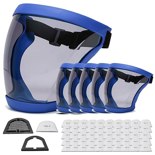 Anti-Fog Full Face Active shields Protection Visible Expression Transparent Breathable Comfortable Adults Reusable (Blue&Grey, 5PCS), JZY-0010
