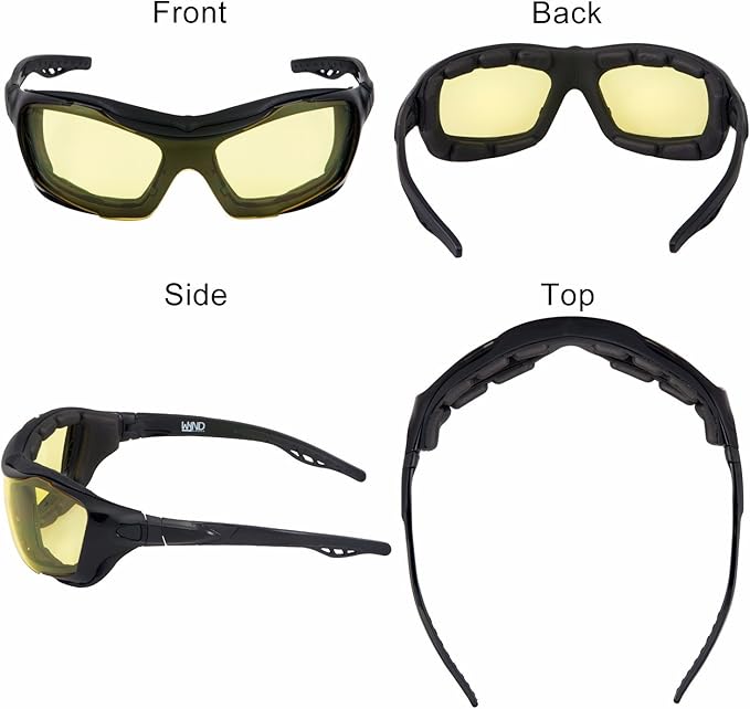 WYND Blocker Motorcycle Riding Glasses Extreme Sports Wrap Sunglasses (Black/Yellow)