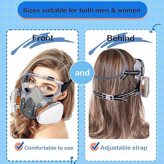 Reusable Face Cover Set for Painting,Gas, Dust, Machine Polishing, Organic Vapors with Filter Cotton, Glasses for Staining,Car Spraying,Sanding &Cutting, DIY and Other Work Protection