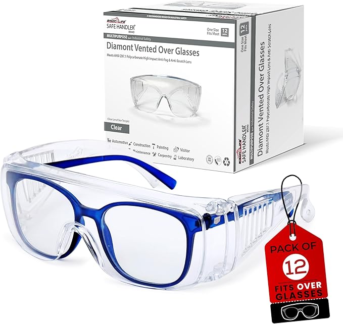 BISON LIFE Diamont Vented Over Glasses Safety Glasses | Meets ANSI Z87.1, Impact Resistant Polycarbonate Lens