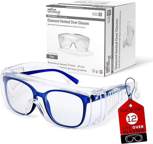 BISON LIFE Diamont Vented Over Glasses Safety Glasses | Meets ANSI Z87.1, Impact Resistant Polycarbonate Lens