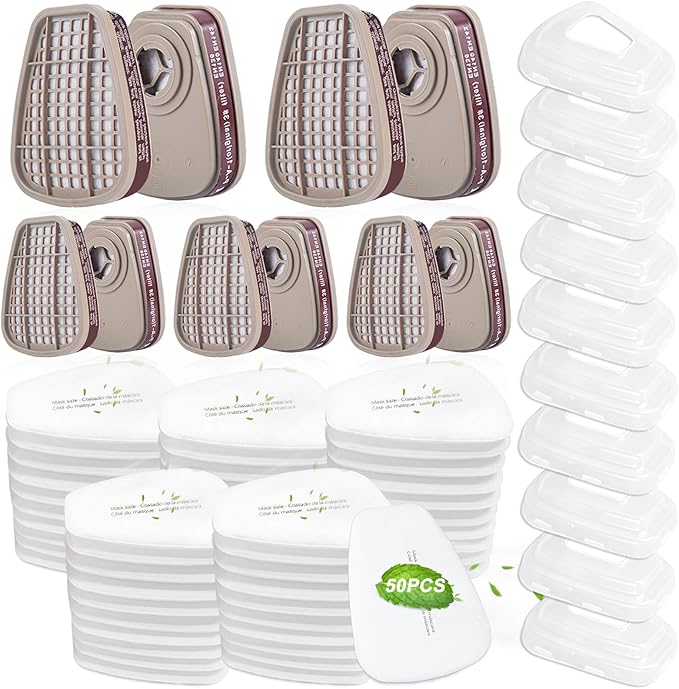 6001 Filter Cartridges for Respirator, Replacement Respirator Filters - Pollen, Paint and Chemical, Filter Compatible with 6200, 6800, 7502 Series Respirator(5 Set)