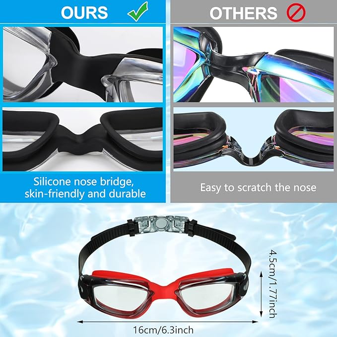 Flutesan 6 Pack Swimming Goggles Adult Kids Anti Fog Pool Goggles with Ear Plugs Nose Clip No Leaking Full Protection