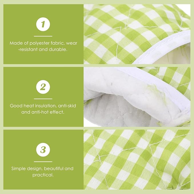 2Pcs Oven Mitts for Play Kitchen, Anti- Scald Gloves Microwave Oven Gloves Kitchen Mitts for Safe Baking Cooking ( Green Checkered )