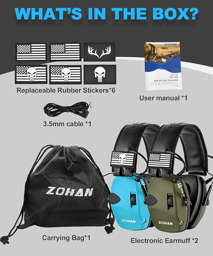 ZOHAN EM054 Electronic Shooting Ear Protection with Sound Amplification, Slim Active Noise Reduction Earmuffs for Gun Range