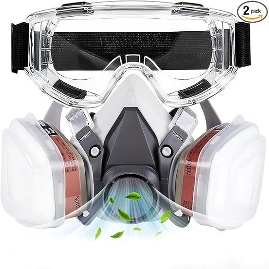 Respirator Mask - Half Face Gas Mask - Respirator Mask with Filters And goggles for Chemicals - Epoxy Resin Spray Paint Mask for Painting Dust Solder Construction Work Sanding Woodworking