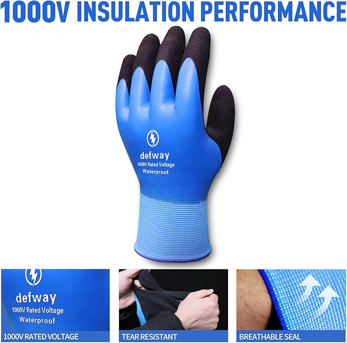 defway Insulated Work Gloves 1000V High Voltage Resistant Electrician Gloves Waterproof Work Gloves Rubber Non Slip Design