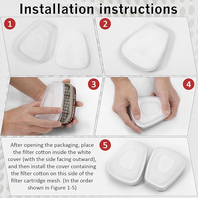 6001 Filter Cartridges for Respirator Mask - Particulate Respirator Cartridges& Filters Protect Against Organic Vapors, Dust, Acid Gases Compatible with 6000, 7000, FF-400 Series Respirator
