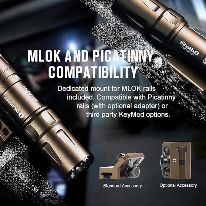 OLIGHT Odin Mini 1250 Lumens Ultra Compact Rechargeable Mlok-Mount Weaponlight, Removable Slide Rail Mount and Remote Switch, 240 Meters Beam Distance, Mlok Included