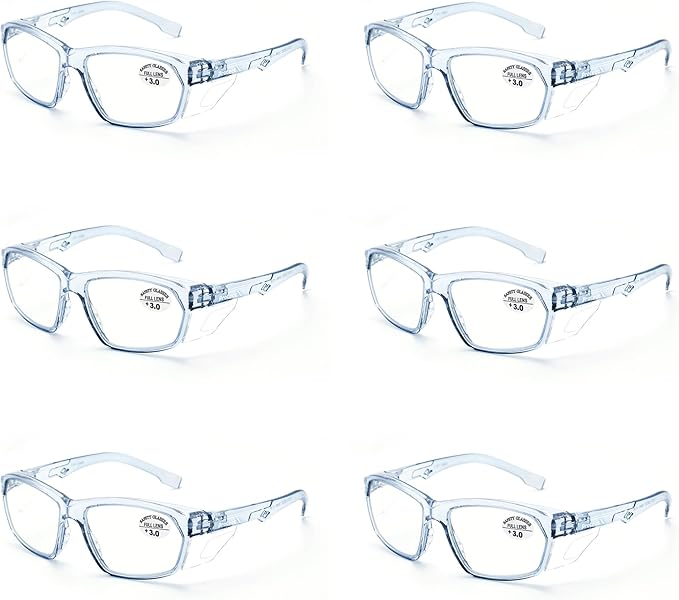 ProtectX Stylish Anti-Fog & Scratch-Resistant Safety Glasses With Readers, UV Protection Goggles, Anti-Impact Lightweight Glasses for Men＆Women 3.0-6 Pack,Blue