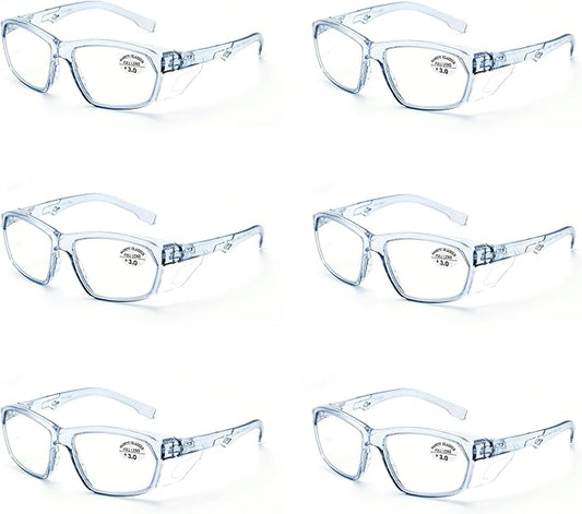 ProtectX Stylish Anti-Fog & Scratch-Resistant Safety Glasses With Readers, UV Protection Goggles, Anti-Impact Lightweight Glasses for Men＆Women 3.0-6 Pack,Blue