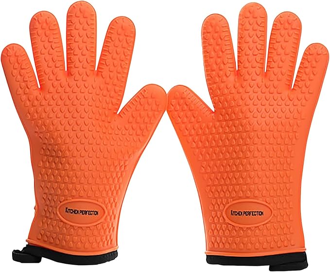 KITCHEN PERFECTION Silicone Smoker Oven Gloves For Women -Extreme Heat Resistant BBQ Gloves -Handle Hot Food Right on Your Smoker Grill Fryer|Waterproof Oven Mitts Grill Gloves |Superior Set+3 Bonuses