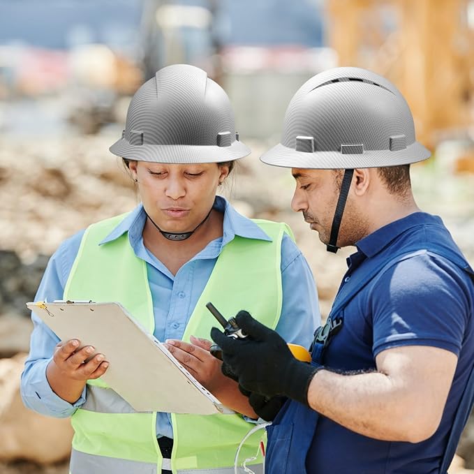 Full Brim Hard Hat - OSHA Safety Helmet Durable Lightweight Carbon Fiber Hard Hat, 6-Point Ratchet Suspension Protective Gear for Men and Women