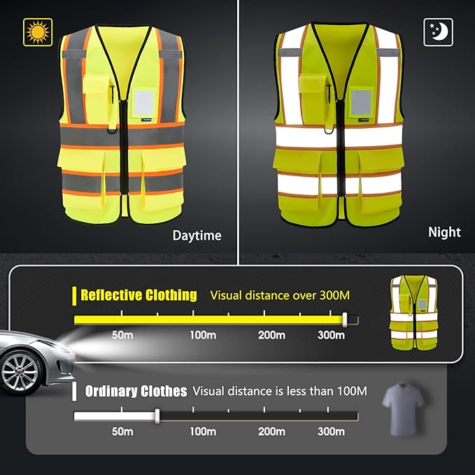 AYKRM 11 color High Vis Reflective Safety Vest for Women Men Security Pocket Zipper