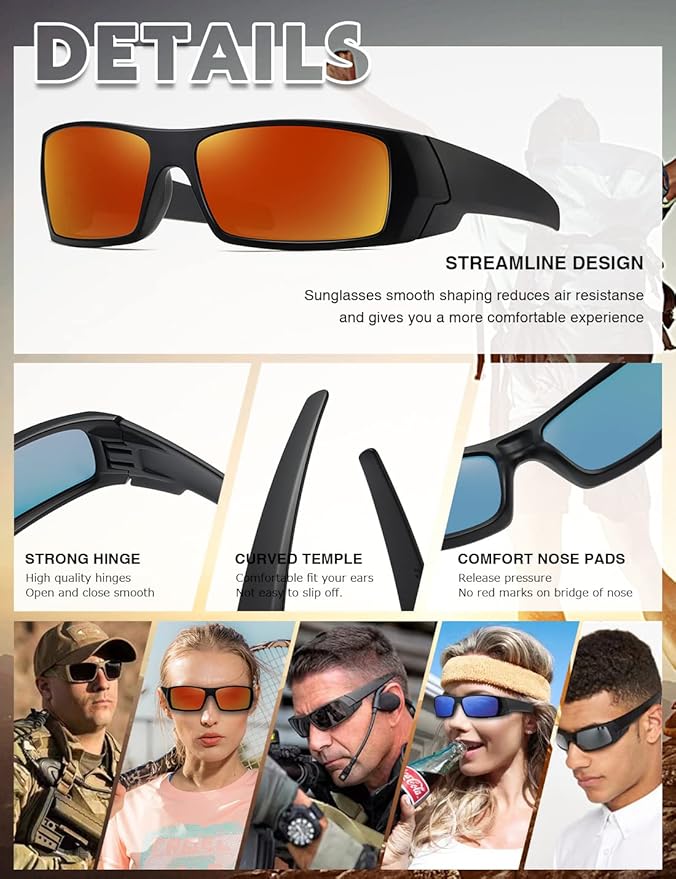 Polarized Sunglasses Men Womens Trendy Retro Sports Rectangular Wrap Around Vintage Shot Shield