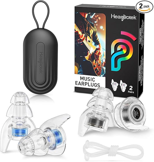 Hearprotek Concert Ear Plugs, 2Pairs Reusable high Fidelity Musician Ear Plugs for Concerts Loud Music-Noise Reduction Ear Protection earplugs for Rave,Festival,Music,Tinnitus Relief
