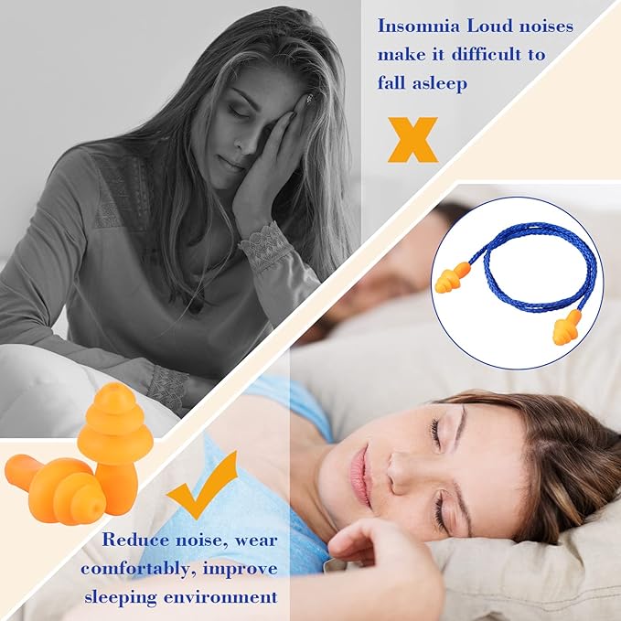 Treela 400 Pairs Corded Ear Plugs Reusable Silicone Earplugs with Rope Banded Ear Plug Sleep Noise Cancelling Shooting Motorcycle Construction Work Hearing Protection Individually Wrapped