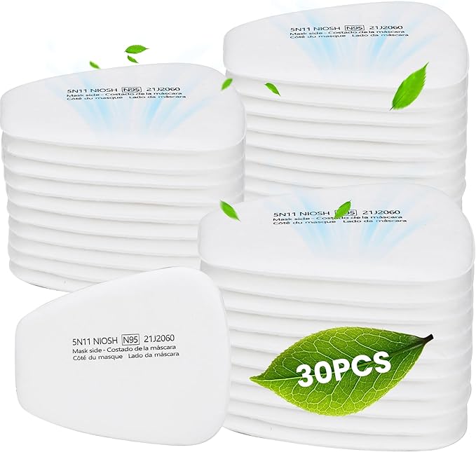 30PC 5N11 Respirator Filter Cotton, 6001 Filter Cartridges for Respirator Particulate Filter for Use with 6200, 6502, 6800, 7502 Series Respirator Against Particulates, Dust, Paint, Sanding