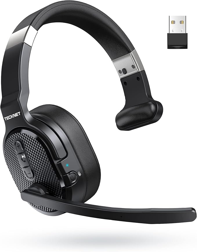 TECKNET Bluetooth Trucker Headset, Single Ear Wireless Headset with Mic for Work Noise Cancelling, 70Hrs Trucker Bluetooth Headphones for PC, Drivers, Office, Call Center Work