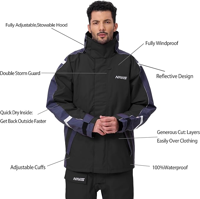 Men’s Waterproof Sailing Jacket & Bib Set – Coastal Breathable Hard Shell, Hi-Vis Hood, Cordura Reinforced