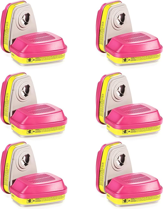 (6 Pair) 60923 Respirator Cartridge Particulate Filter, for 6000, 7000 and FF-400 Series Masks, Effective Filtering Organic Vapors, Acid Gases, Chemical, Dust …