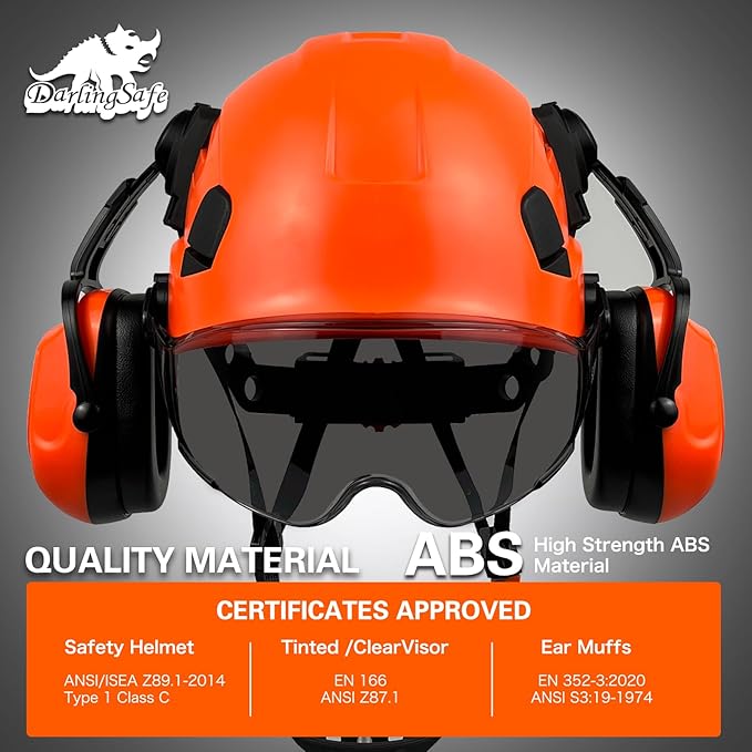 Hard Hat with Visor Ear Muffs Vented Safety Helmet with Visor Earmuffs ANSI Z89.1 Outdoor Work Hardhats Construction
