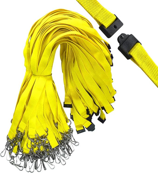 66 Pcs Breakaway Lanyards with Swivel J Hook Premium Bulk Flat Safety Lanyards for ID Badges, Schools, Students, Coaches, Festivals, Volunteers and Team Activities (Yellow)