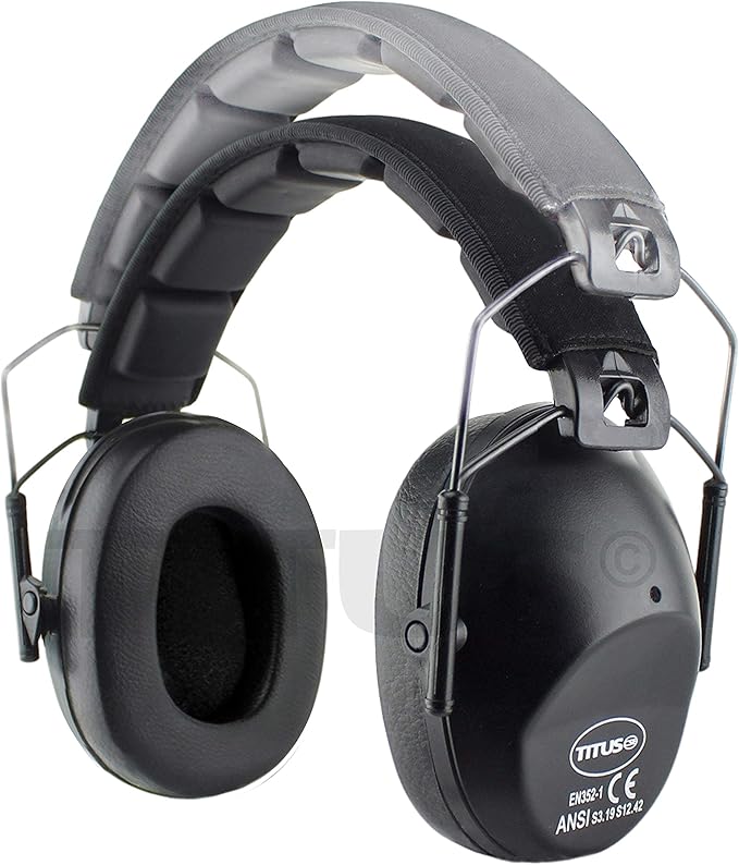 TITUS 2-Series Premium Low Profile Earmuffs, ANSI Rated, High NRR Noise Reduction, Durable Sport Band, Hearing Protection PPE
