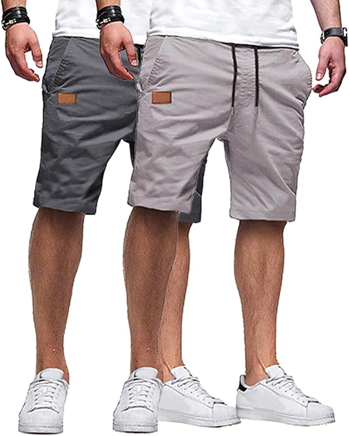 JMIERR Mens Casual Shorts - Cotton Drawstring Summer Beach Stretch Twill Chino Golf Shorts