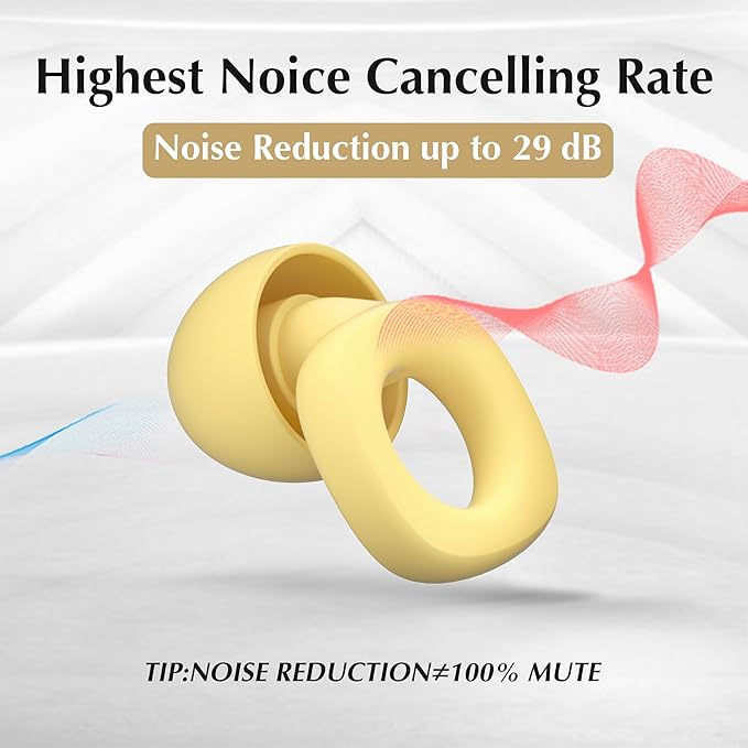 Fita+ Soft Reusable Ear Plugs for Noise Reduction up to 33dB, 4 Pairs XS/S/M/L, Soft Silicone Ear Plugs for Sleeping, Noise Cancelling for Work, Focus - Yellow