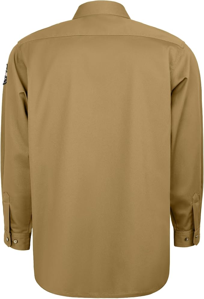 Welding Shirt 7.5oz FR Shirts for Men, 100% C Flame Resistant Welding Jacket for Work, Men's Fire Retardant FR Clothing for Men, Durable Welding Accessories, Meets NFPA2112, Khaki-ZRND L