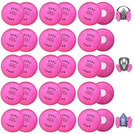 30 PCS (15 Pack) 2091 Particulate Filter, Installed on 2091 Filters Retainer, Replacement for 6000 6200 6800 7000 7502 FF-4 Series, Filters Against Dust, Painting, Cutting, Woodworking, Pink
